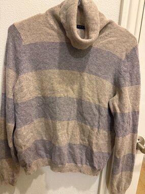 Theory Men's Turtleneck Sweater in Beige & Light Gray Stripes